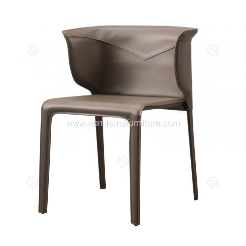 Italian minimalist khaki saddle leather single chairs